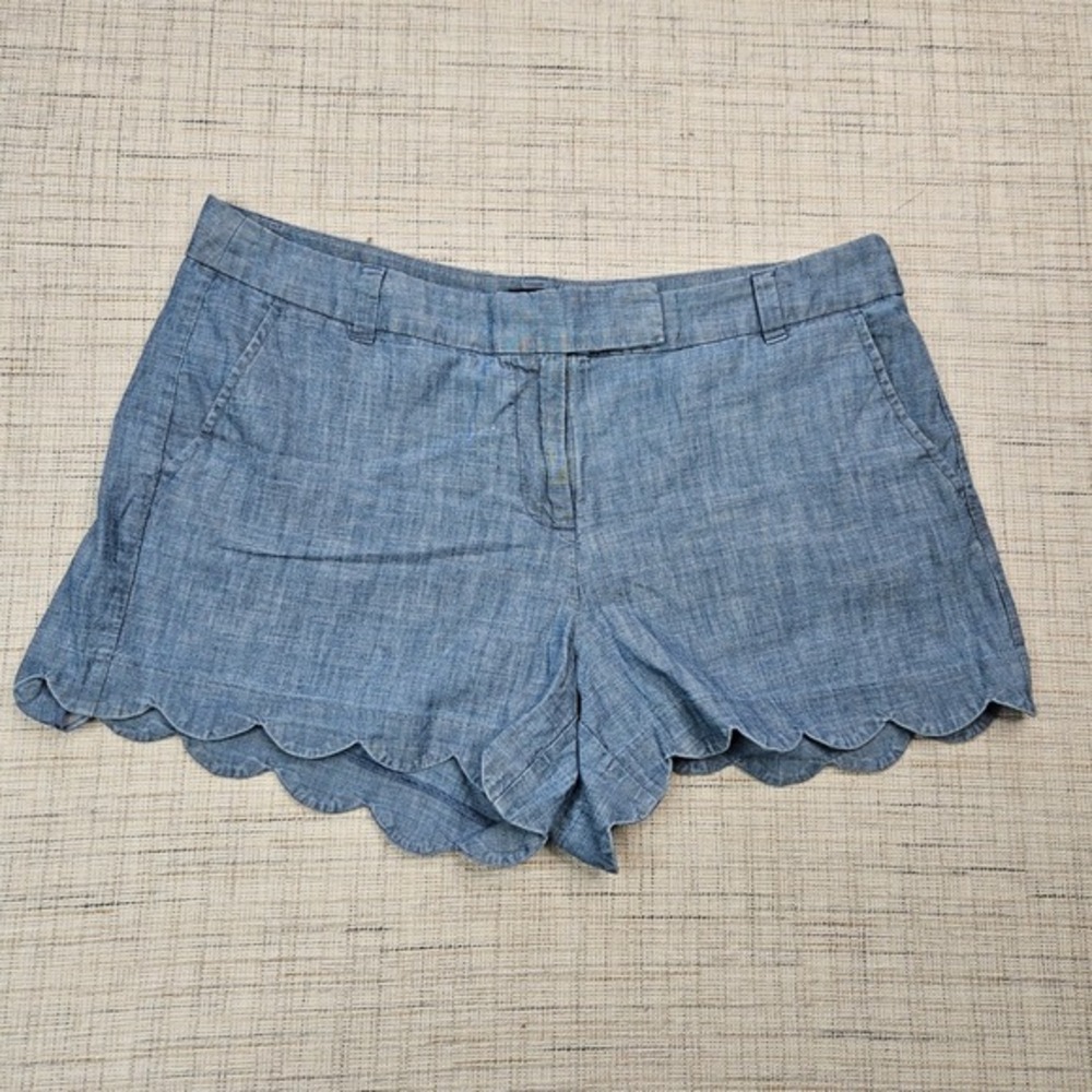 5/$25 J. Crew Womens Chambray Scalloped Hem Shorts Blue Size 14 Re-Imagined